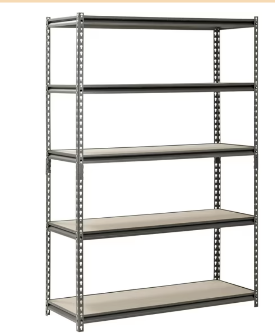 Teardrop-style boltless steel shelving compatible with Easy Shelf Dividers